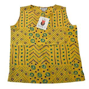 Vintage 90s Lord Isaacs Geometric Tank Top Sze L Yellow Deadstock Retro Festival